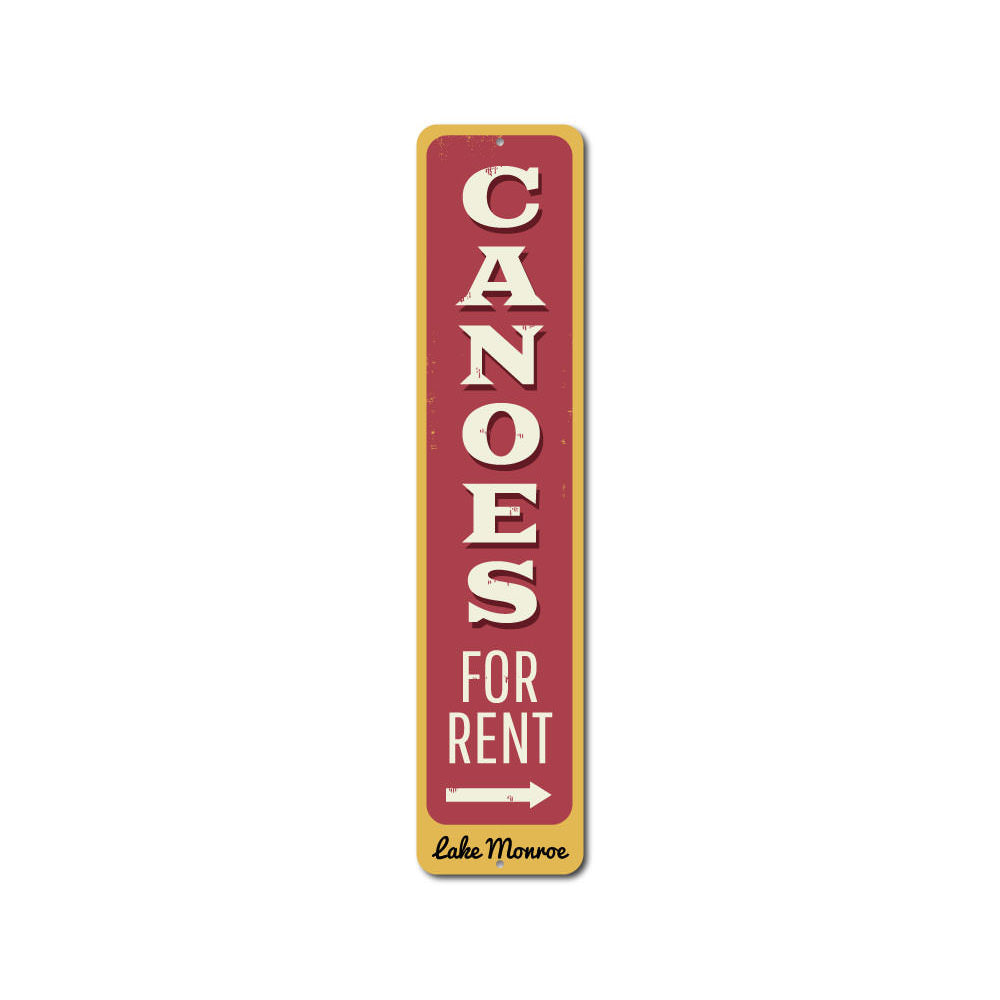 Canoes for Rent Arrow Vertical Sign Aluminum Sign