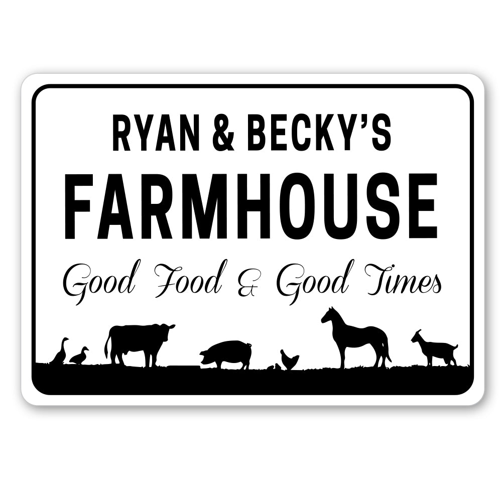Custom Name Farmhouse Good Food Good Times Sign