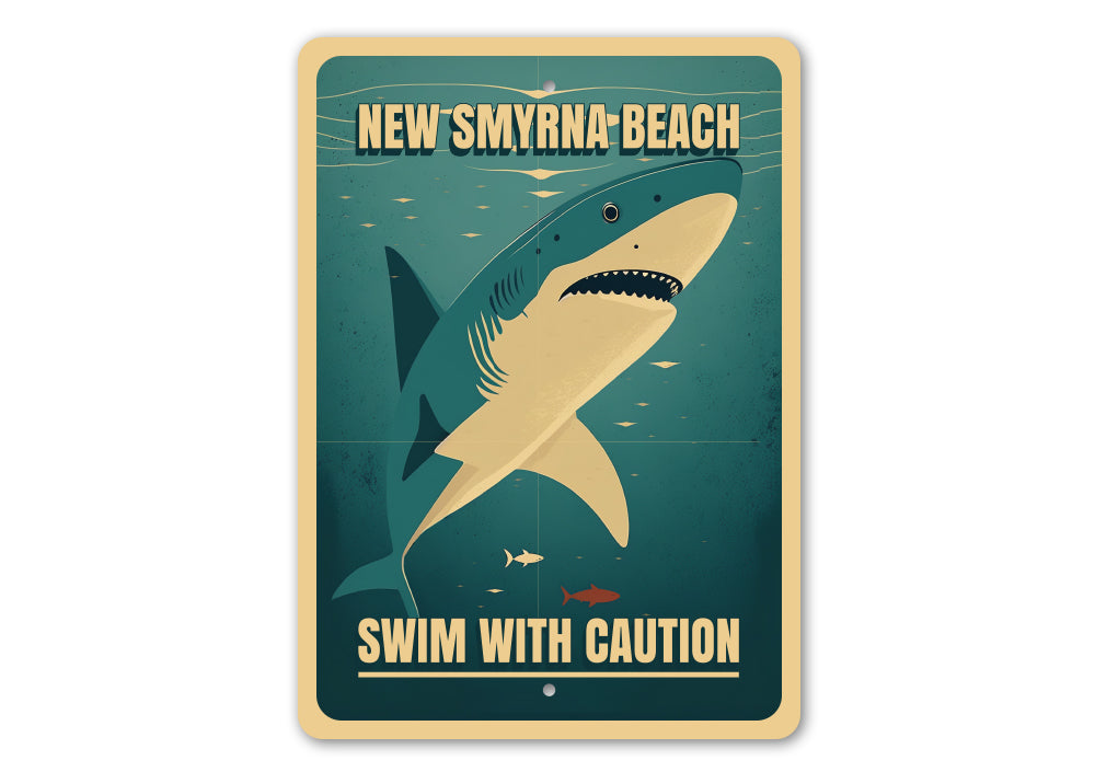 New Smyrna Beach Swim With Caution Shark Zone Sign – Lizton Sign Shop