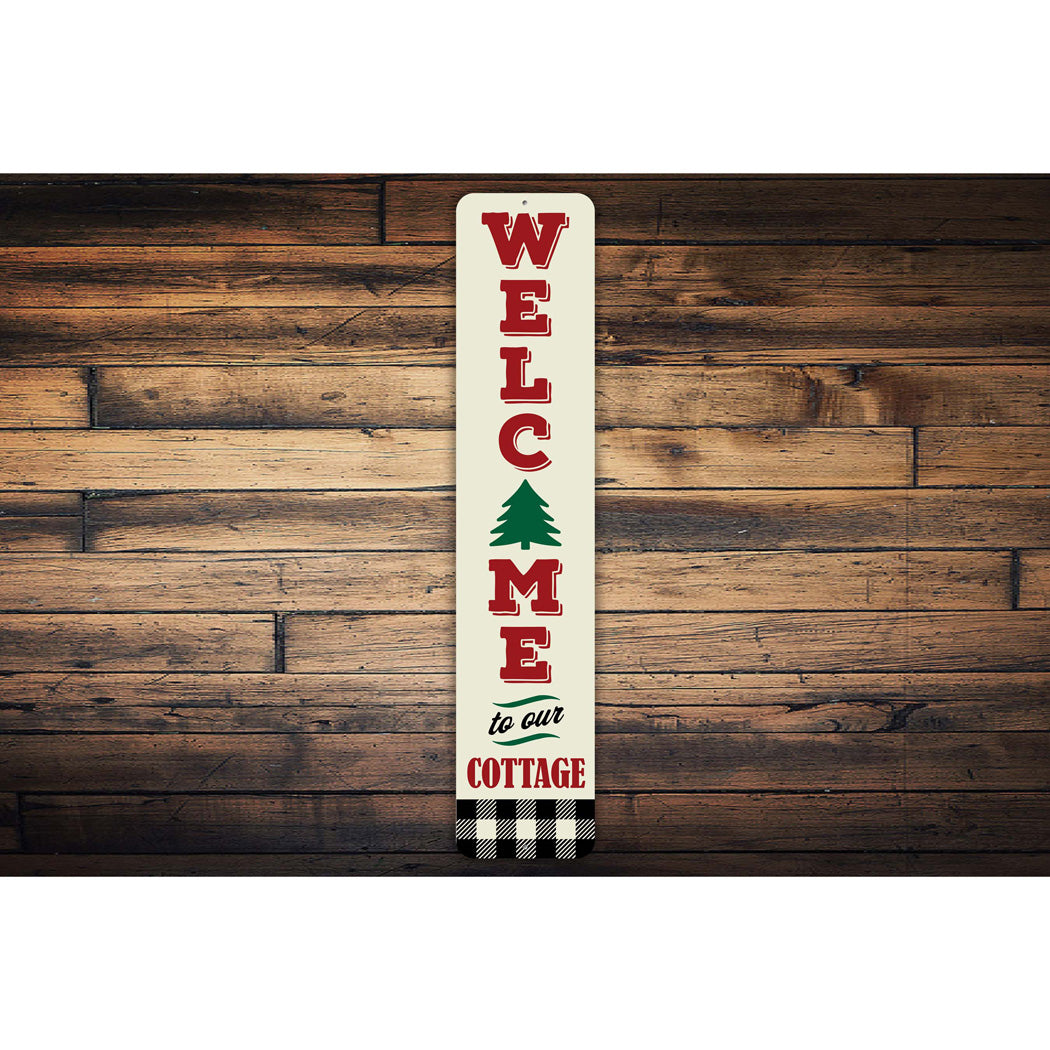 Welcome To Our Cottage Plaid Pattern Sign