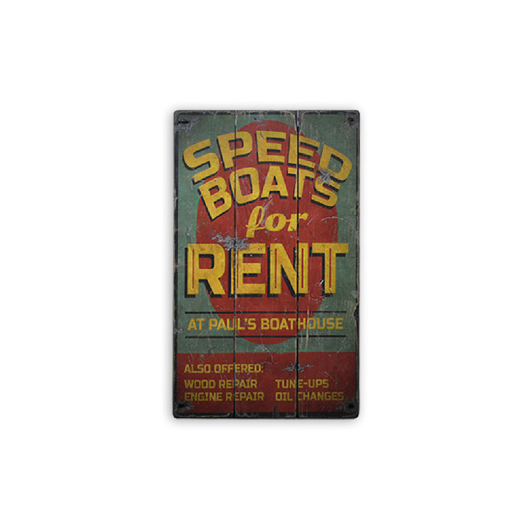 Speed Boat Rustic Wood Sign