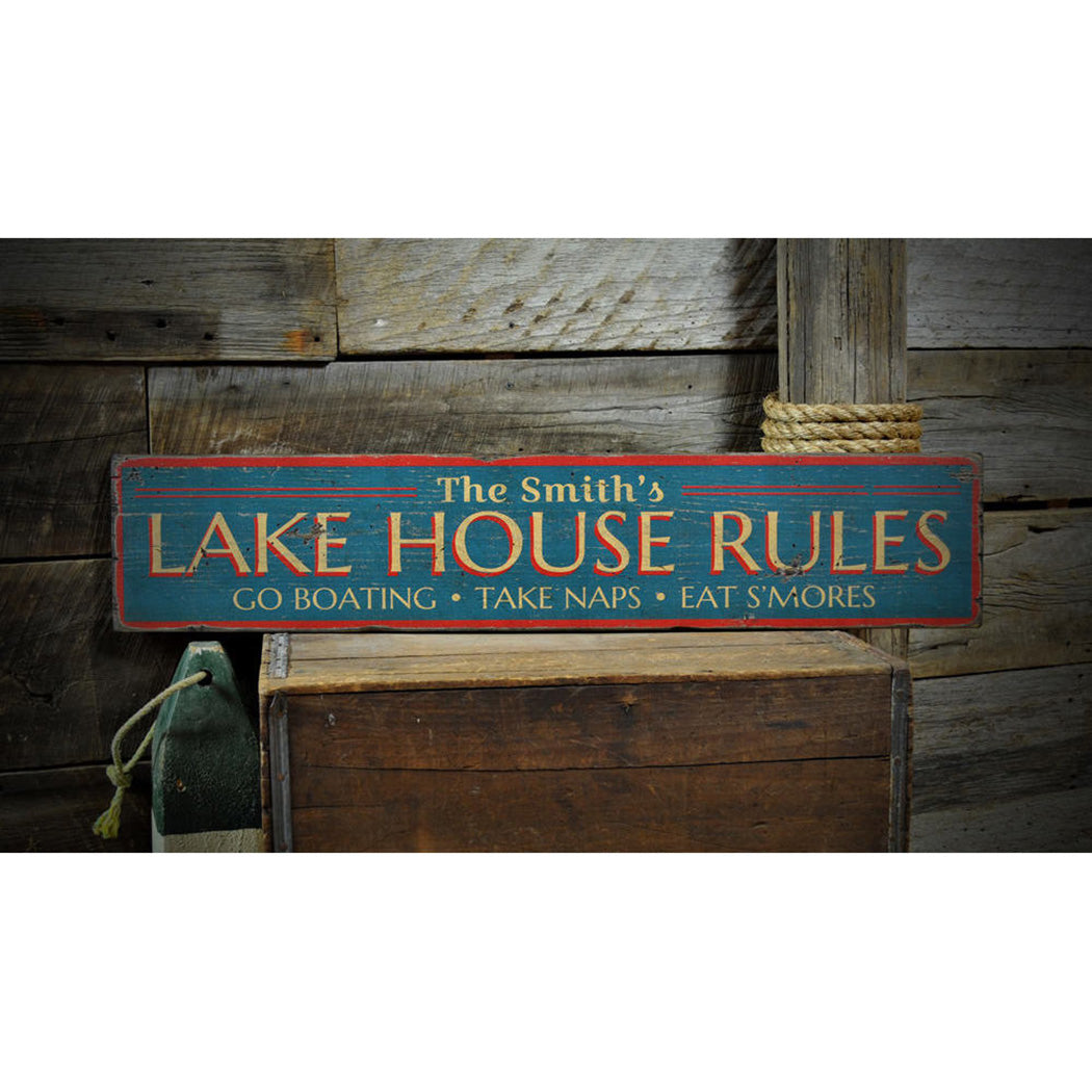 Lake Rules Rustic Wood Sign