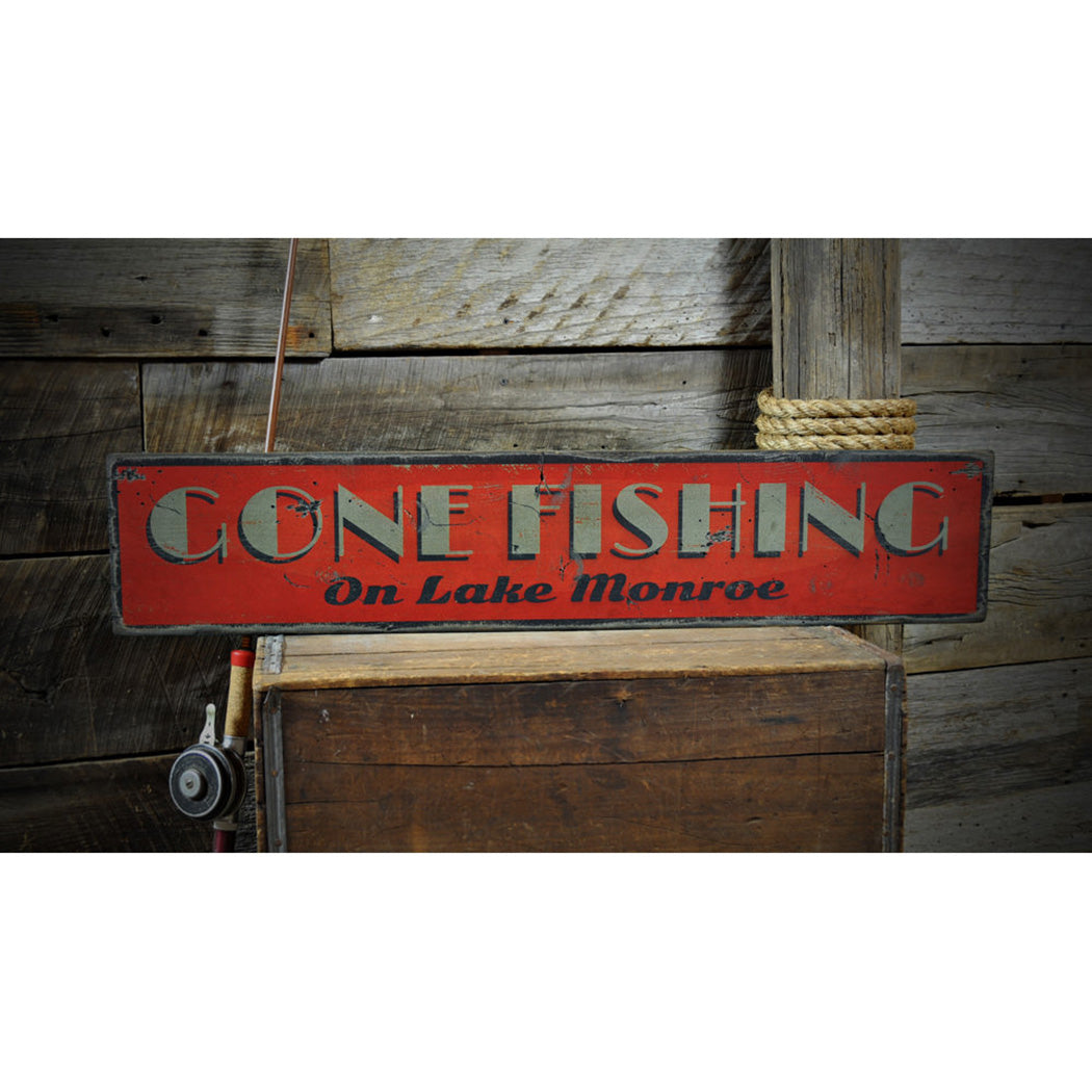 Old Gone Fishing Rustic Wood Sign