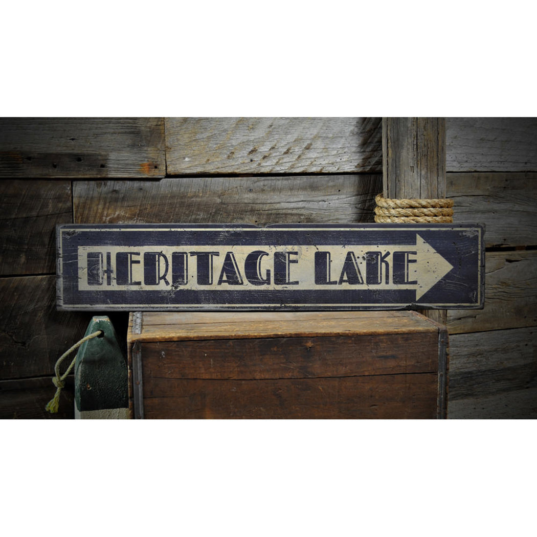 Lake Name Arrow Rustic Wood Sign