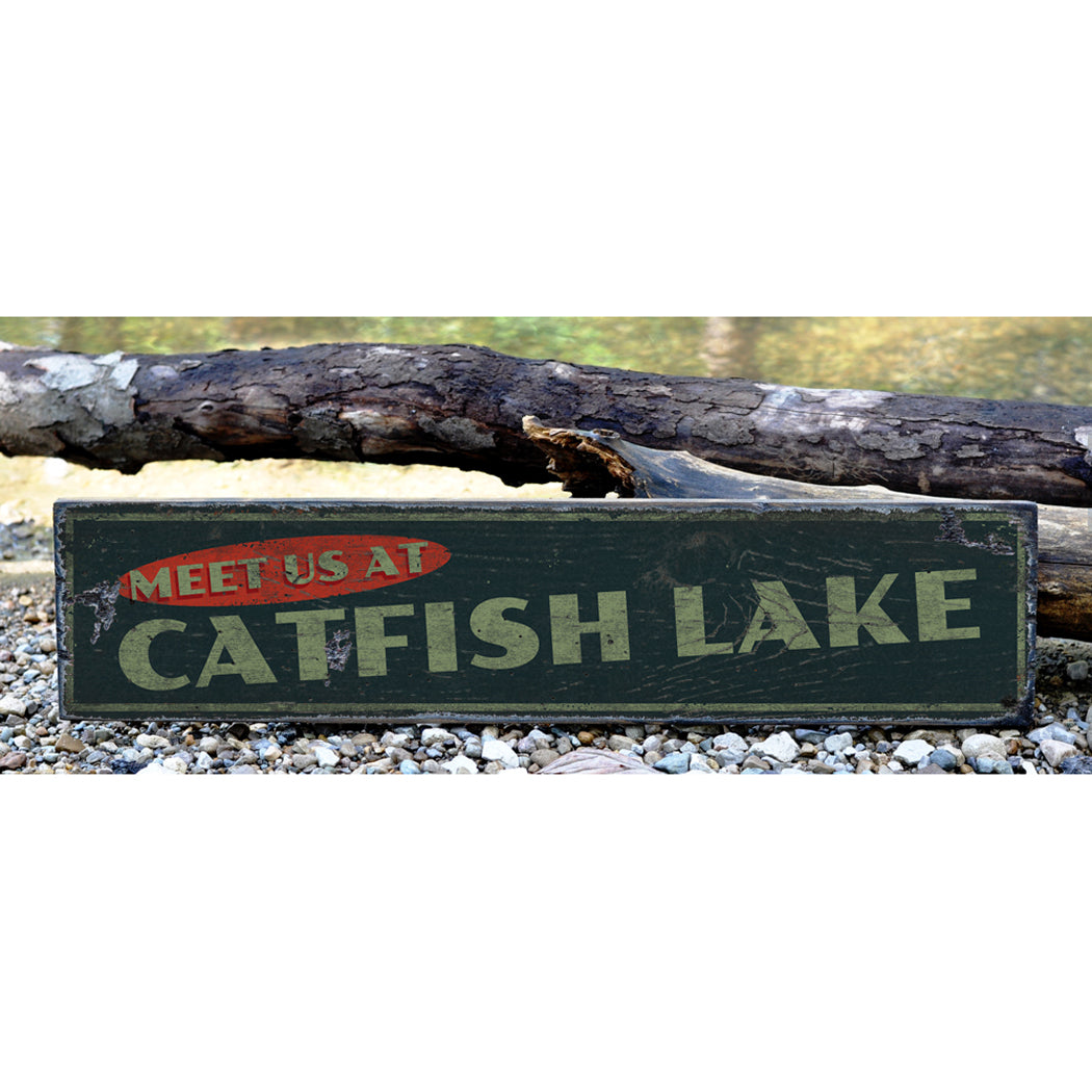 Meet Us At Lake House Rustic Wood Sign