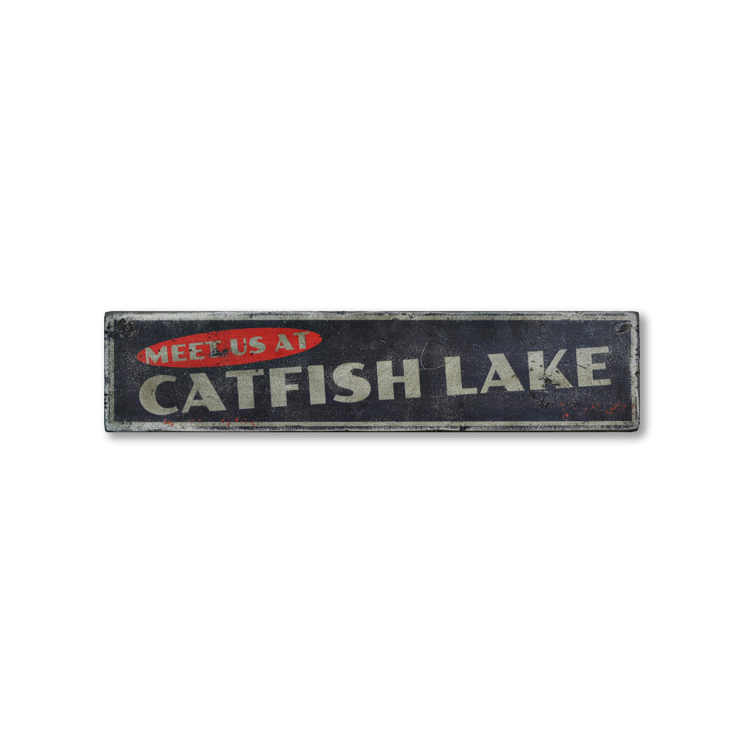 Meet Us At Lake Name Rustic Wood Sign