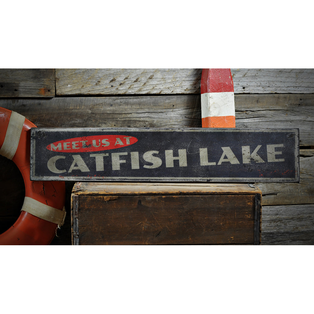 Meet Us At Lake Name Rustic Wood Sign