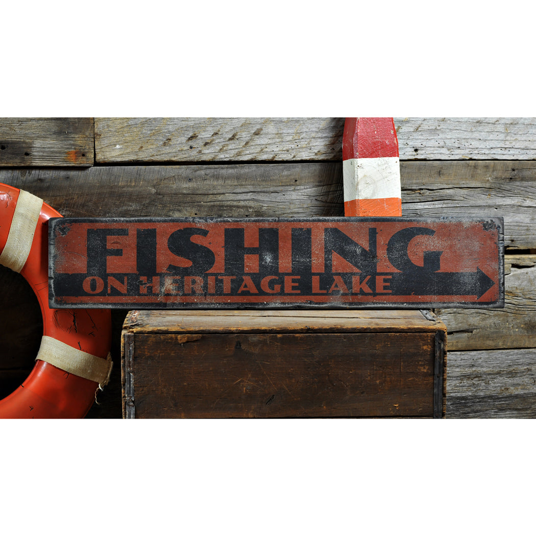 Fishing on Lake Name Rustic Wood Sign