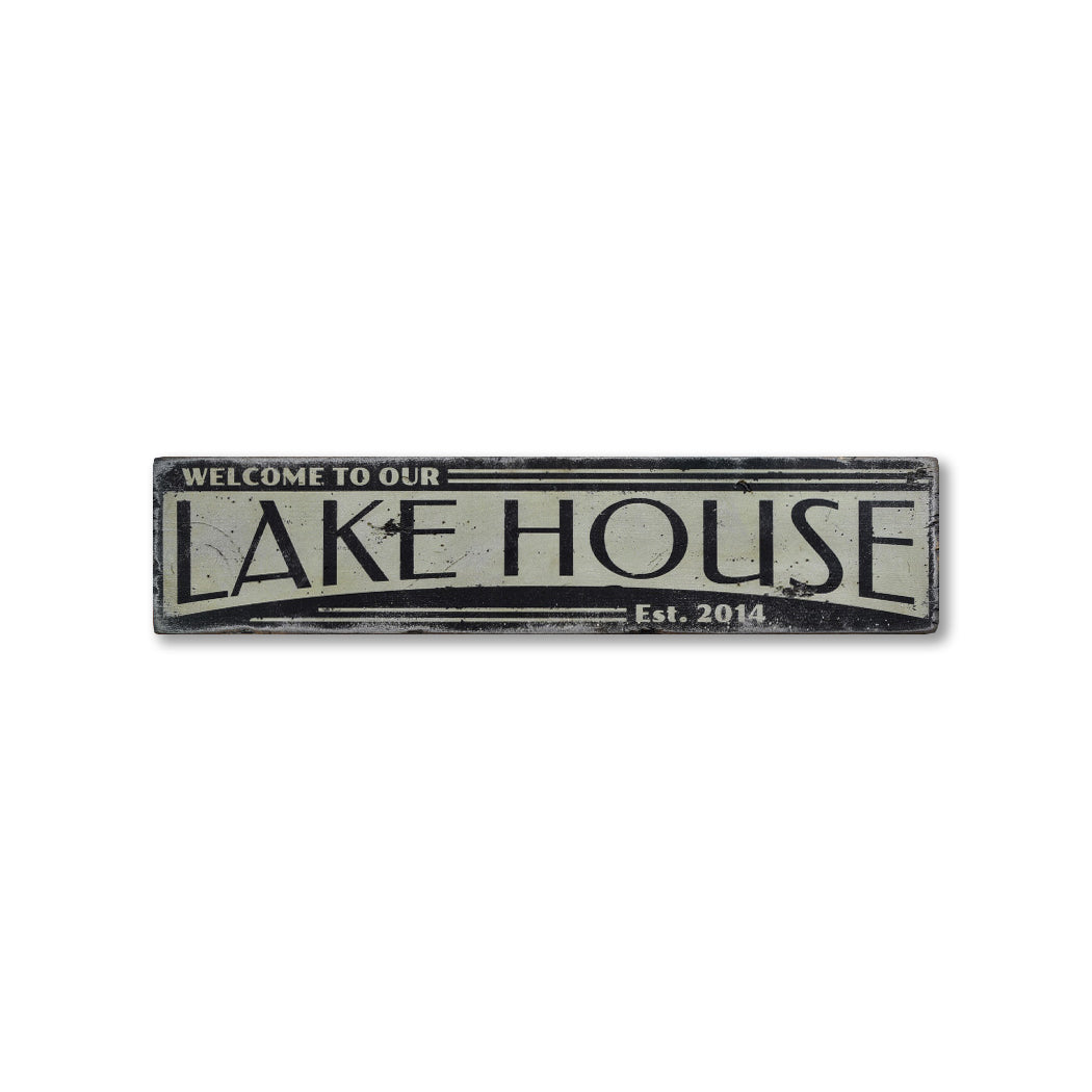 Established Date Lake House Rustic Wood Sign