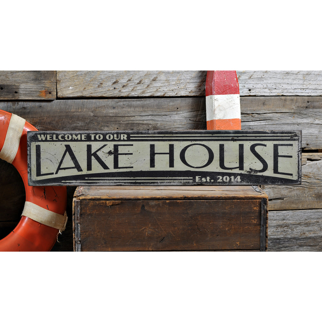 Established Date Lake House Rustic Wood Sign