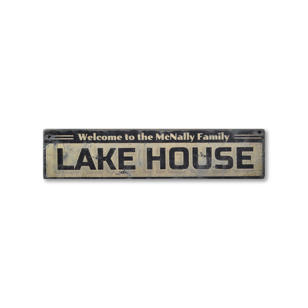 Family Lake Name Rustic Wood Sign