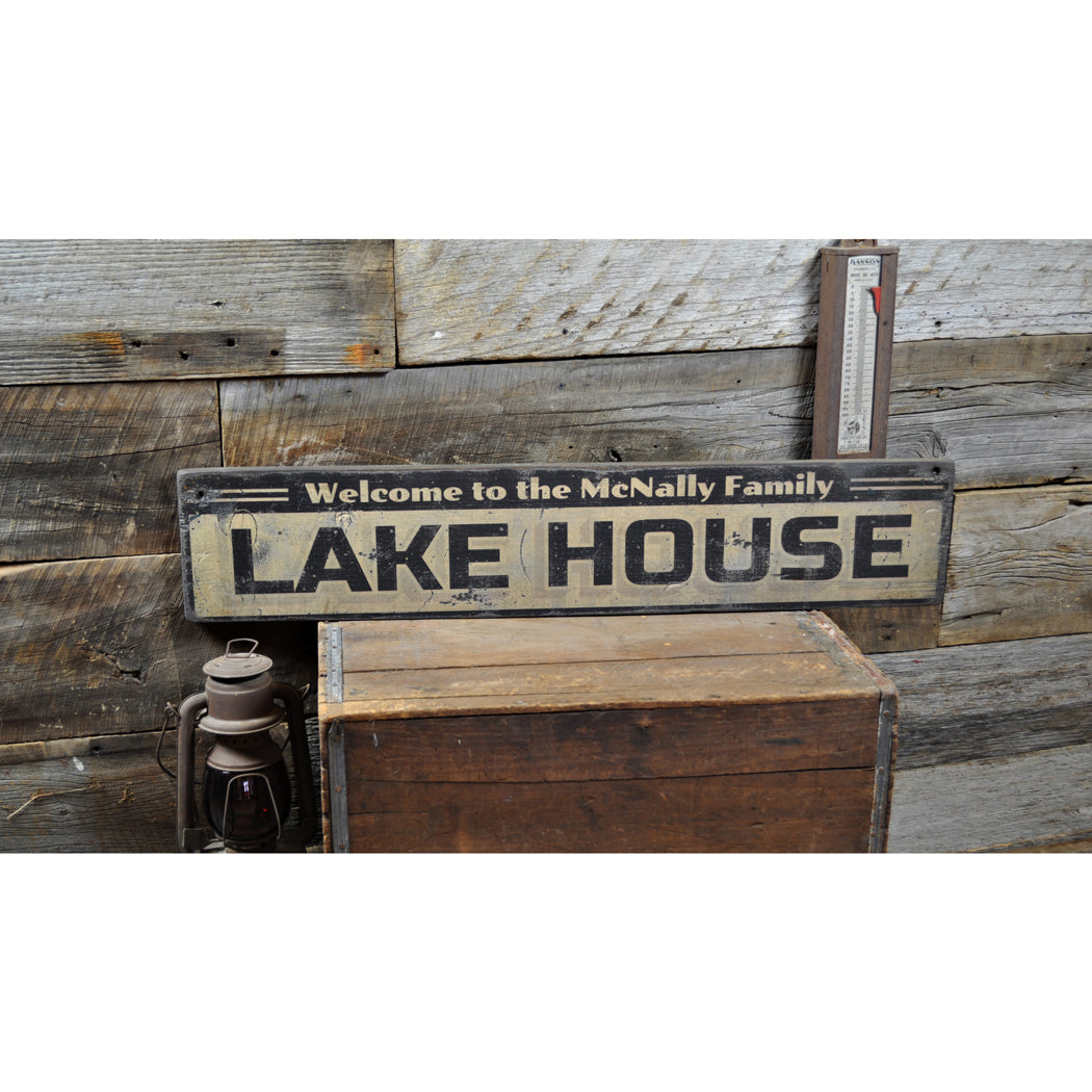 Family Lake Name Rustic Wood Sign