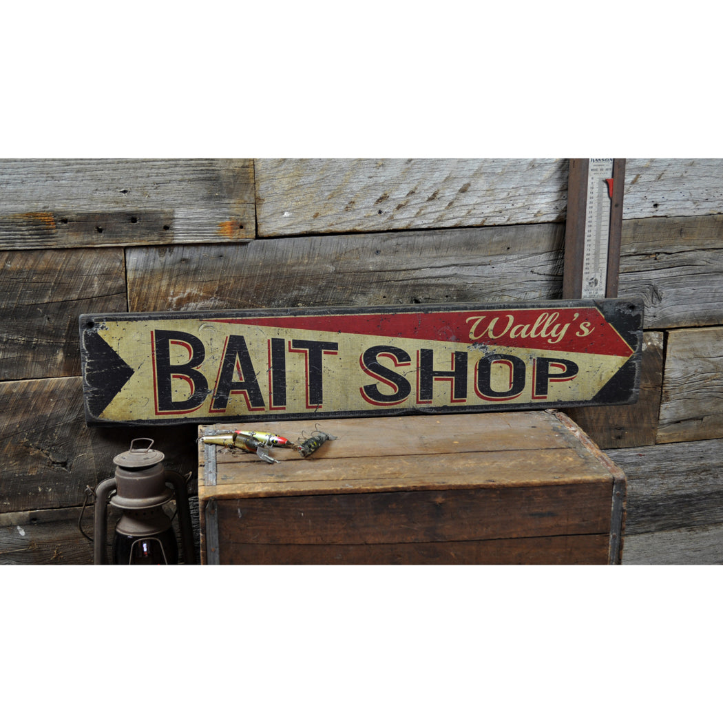 Bait Shop Arrow Rustic Wood Sign