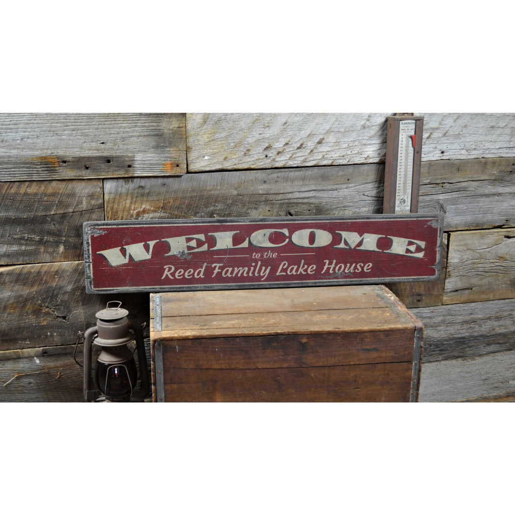 Welcome to the Family Name Lake House Rustic Wood Sign