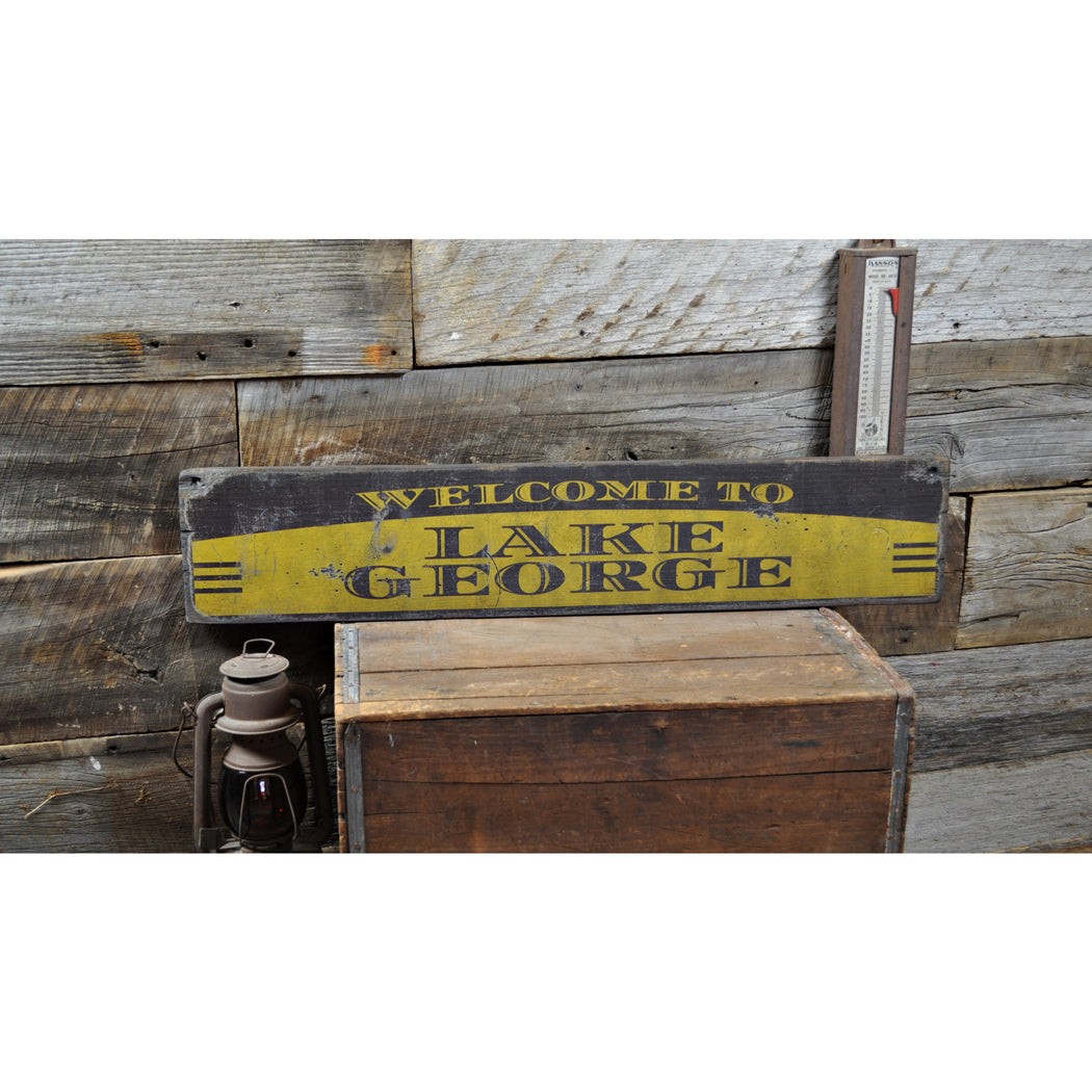 Lake Welcome Rustic Wood Sign