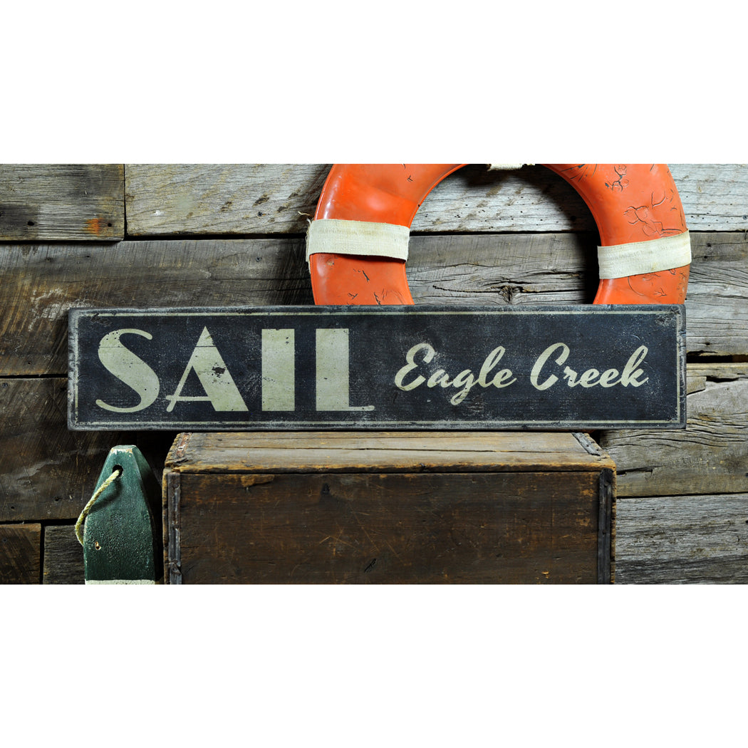 Sail Lake Name Rustic Wood Sign