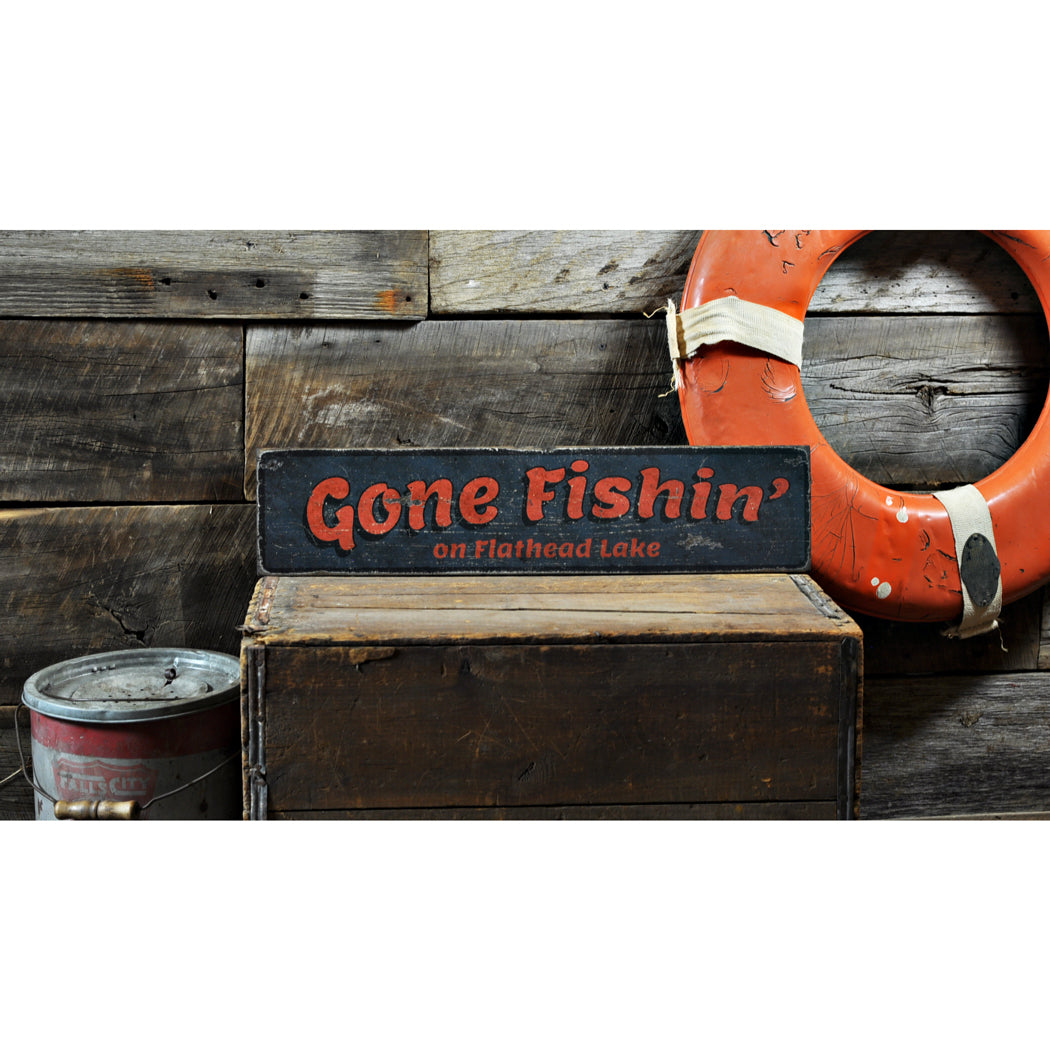 Gone Fishin Rustic Wood Sign