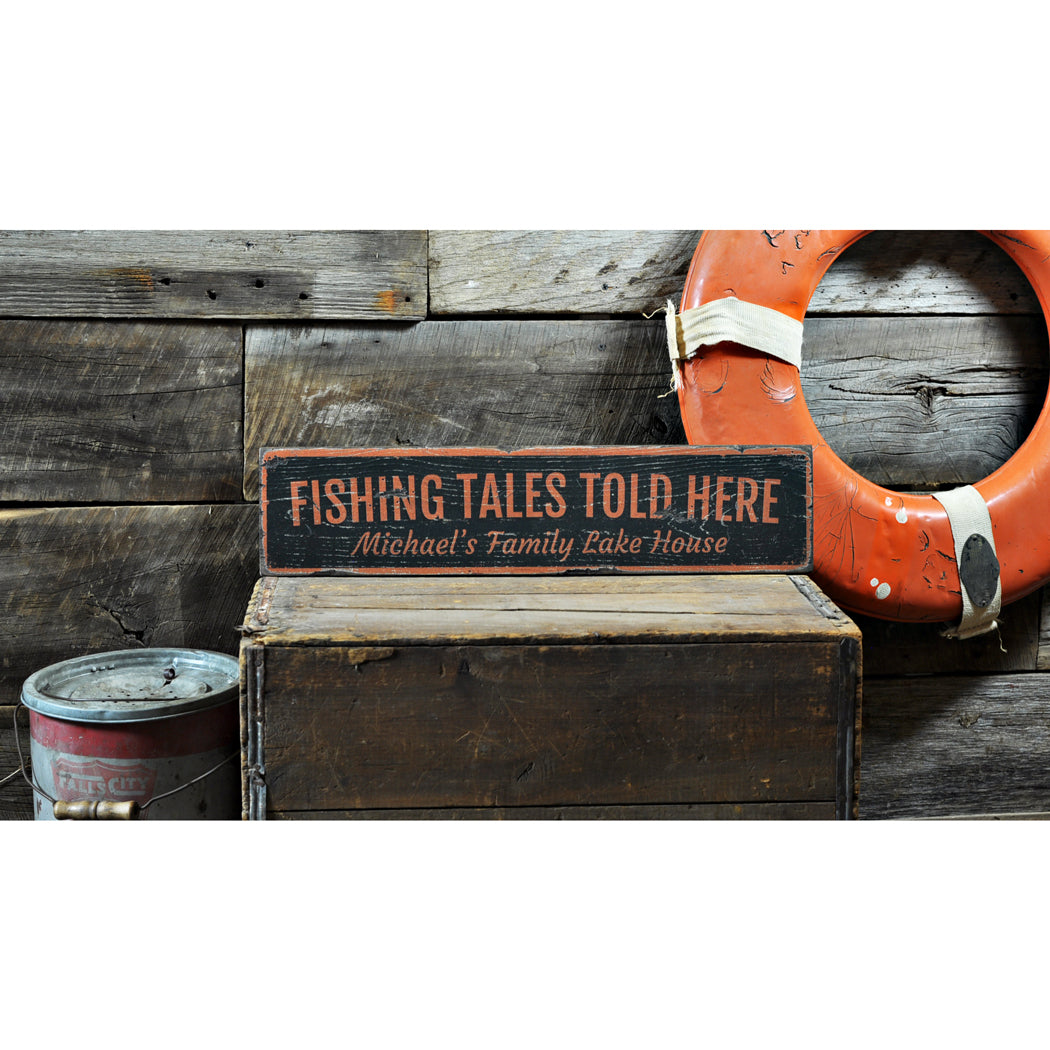 FIshing Tales Told Here Rustic Wood Sign