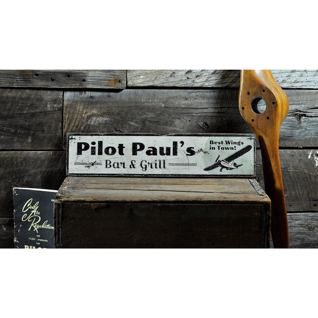 Pilot Bar & Grill Rustic Wood Sign