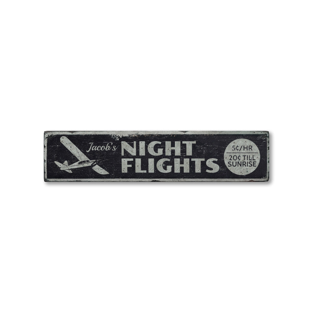 Night Flights Rustic Wood Sign