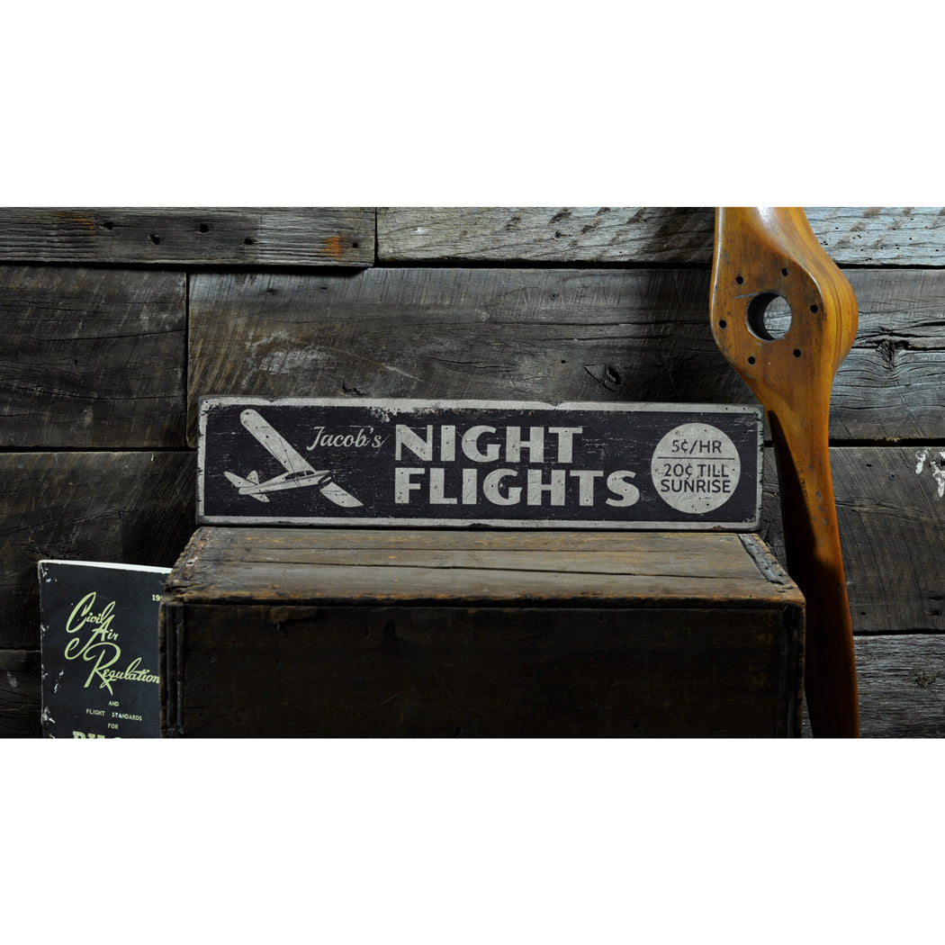 Night Flights Rustic Wood Sign