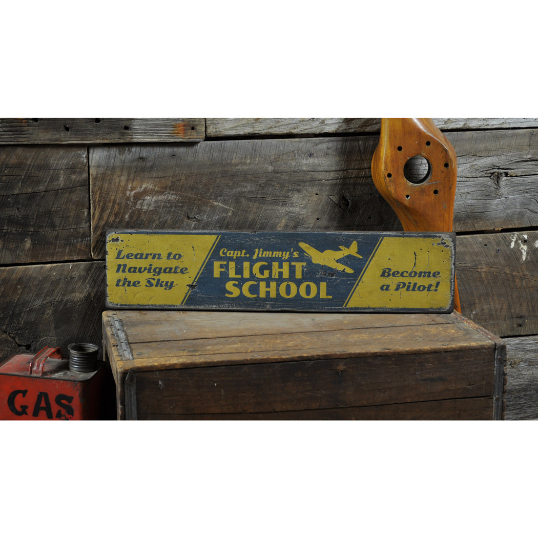 Flight School Rustic Wood Sign