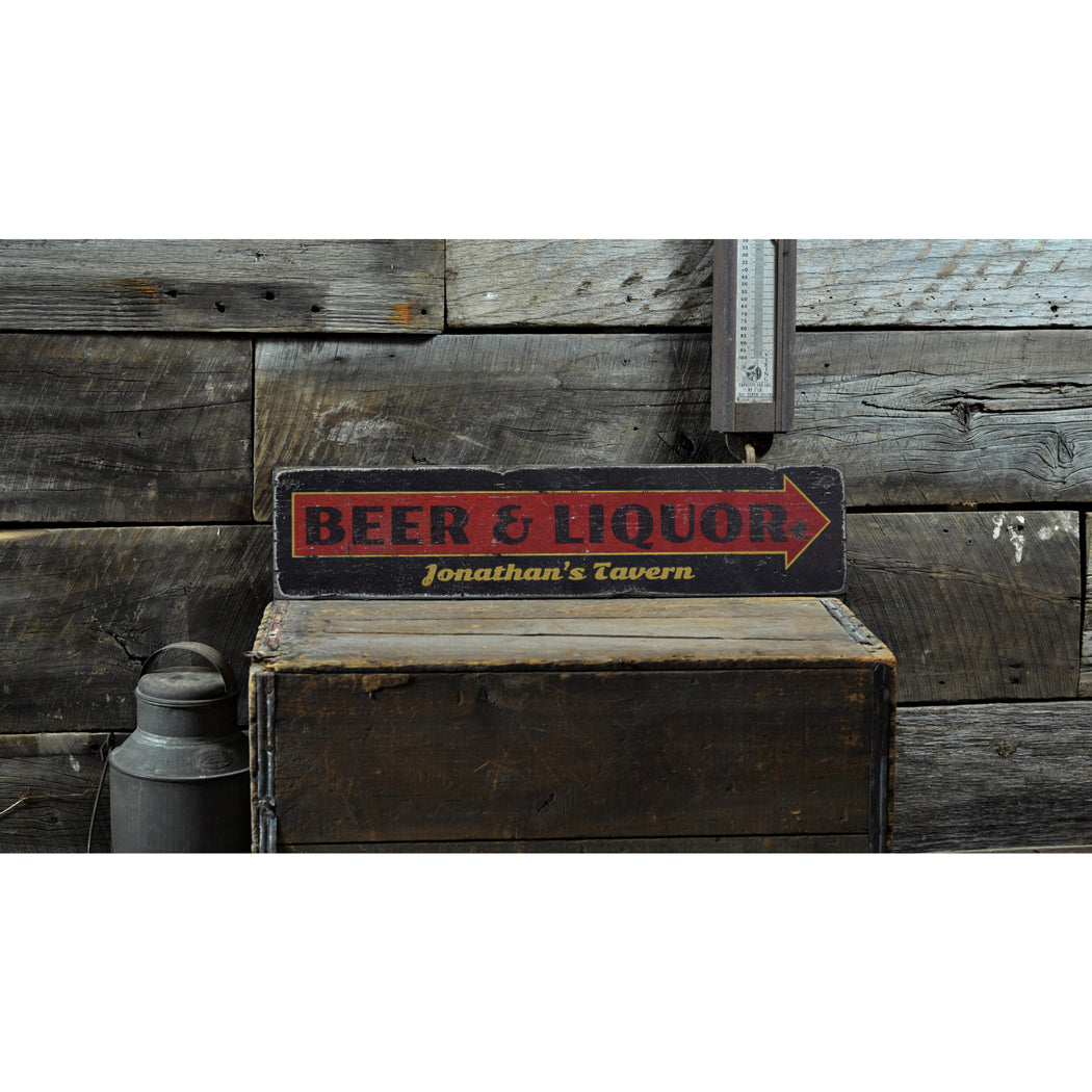 Beer & Liquor Rustic Wood Sign