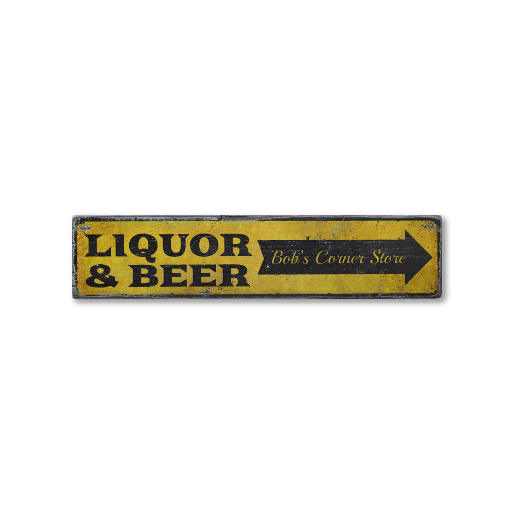 Liquor & Beer Arrow Rustic Wood Sign