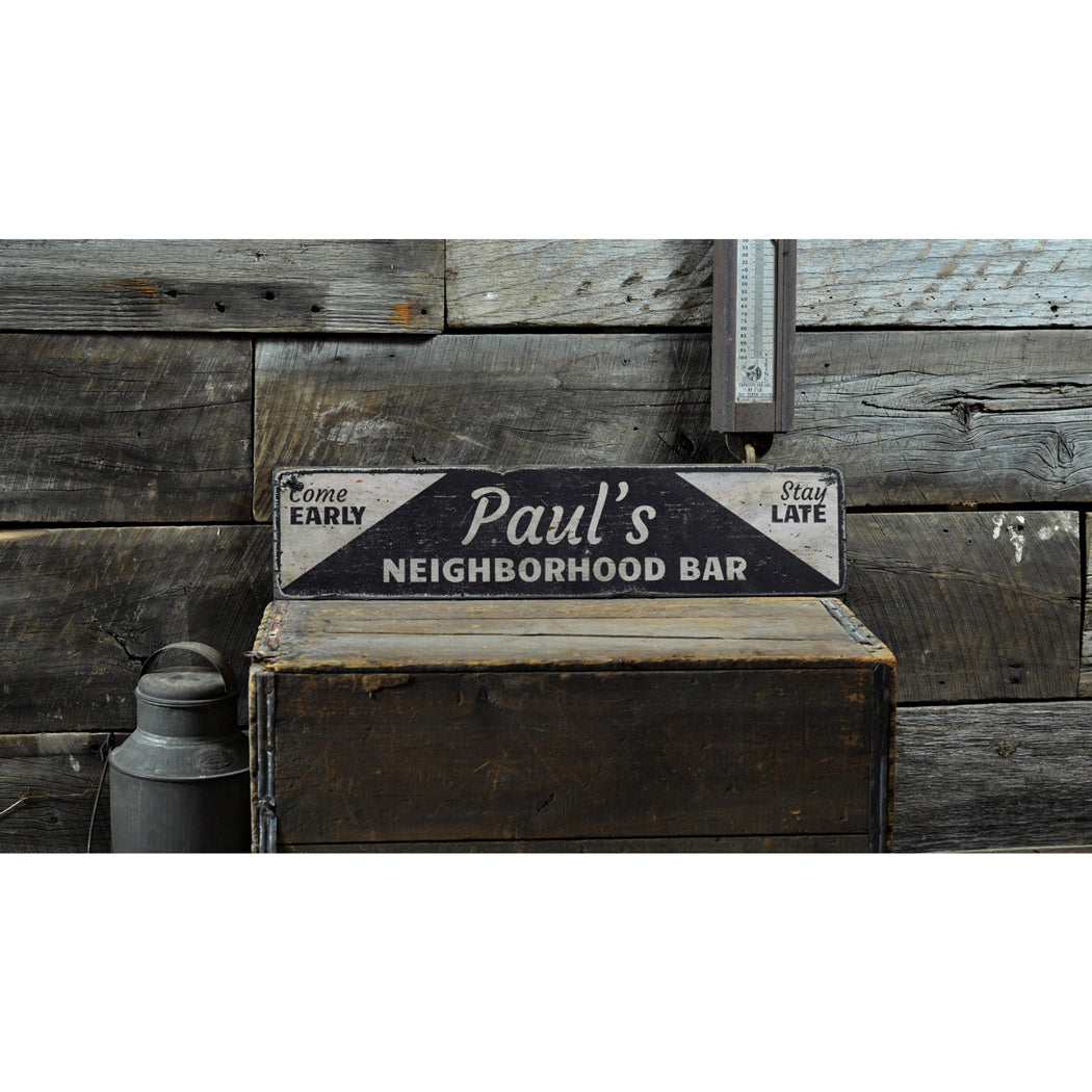 Neighborhood Bar Rustic Wood Sign