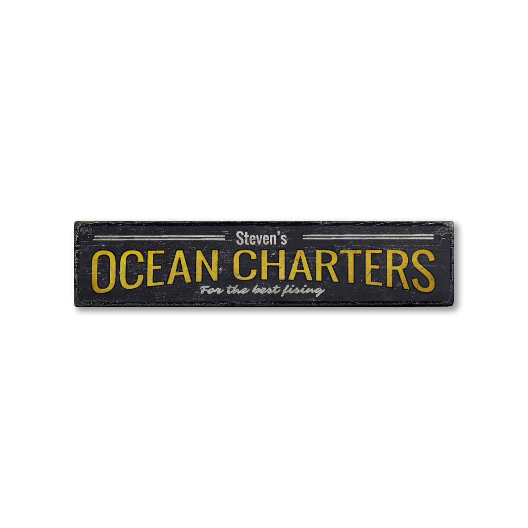 Ocean Charters Rustic Wood Sign