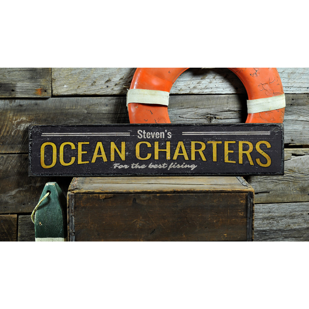 Ocean Charters Rustic Wood Sign