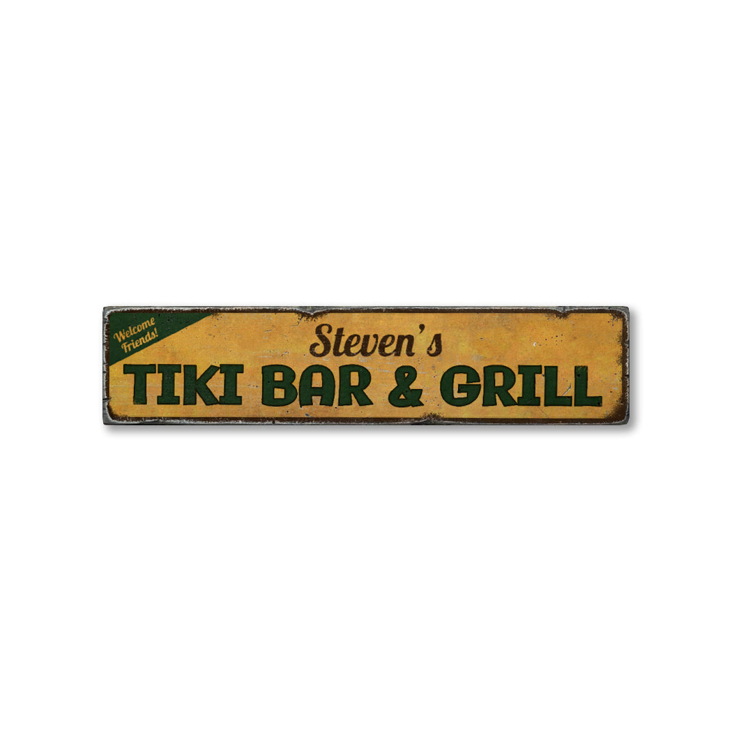 Tiki Bar & Grill Rustic Wood Sign