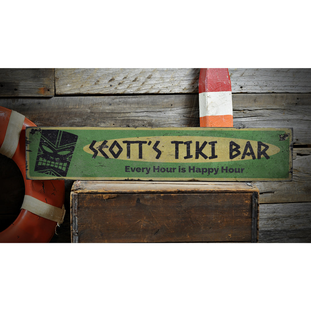 Every Hour is Happy Hour Tiki Rustic Wood Sign