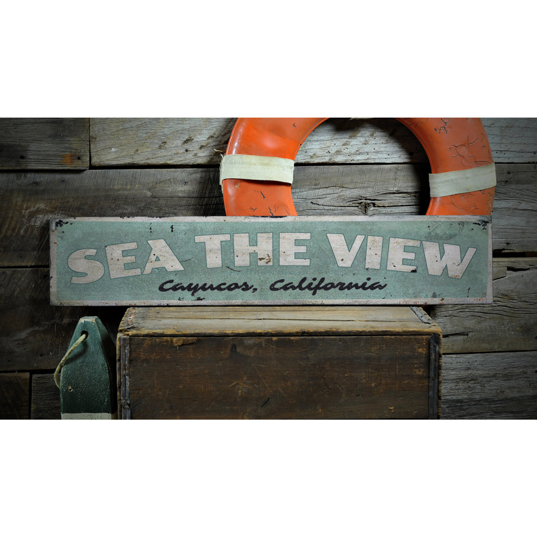 Sea The View Rustic Wood Sign