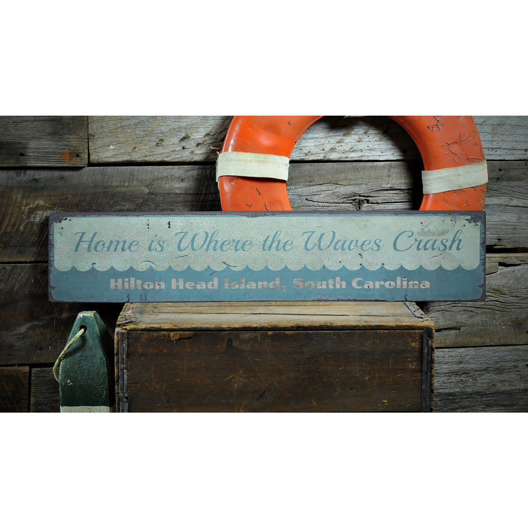 Beach Waves Rustic Wood Sign