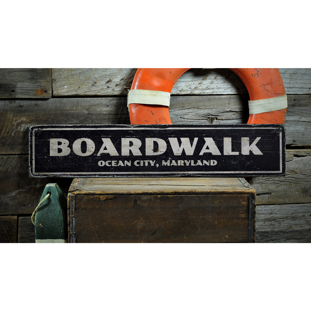 City Name Boardwalk Rustic Wood Sign