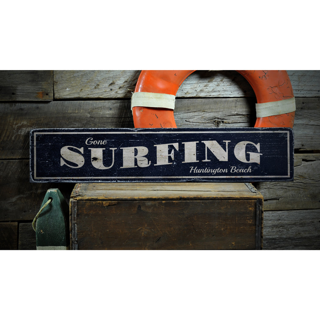 Gone Surfing Beach Rustic Wood Sign