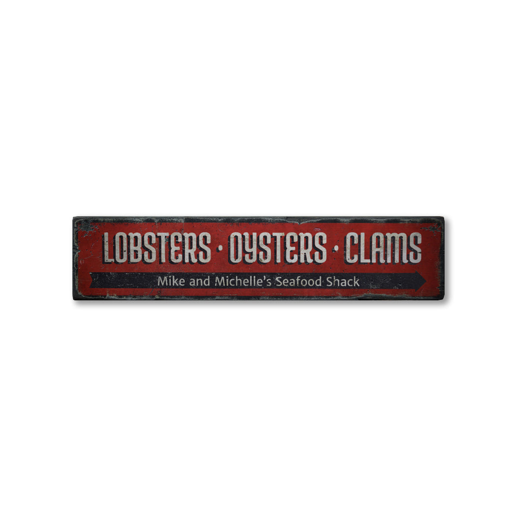 Lobsters Oysters Clams Rustic Wood Sign