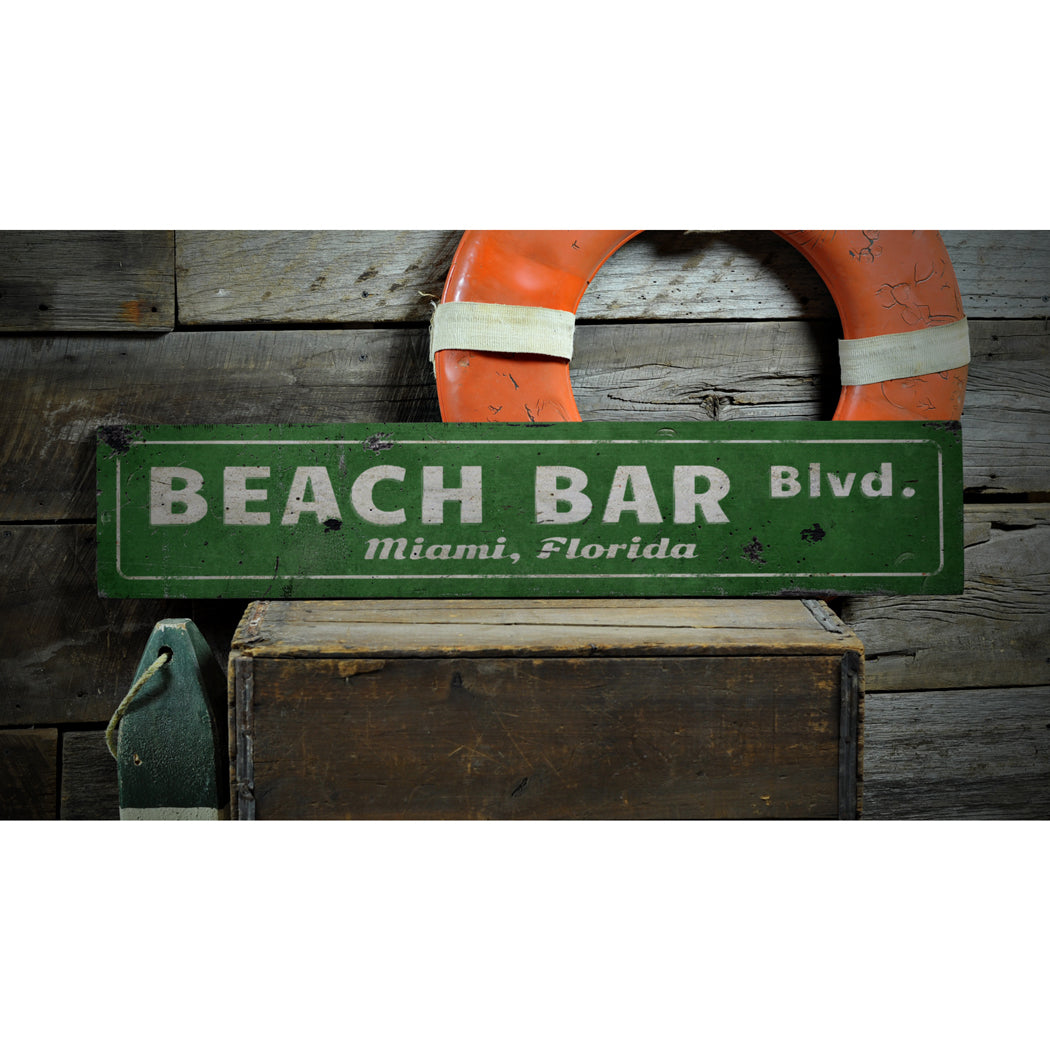 Beach Bar Street Rustic Wood Sign