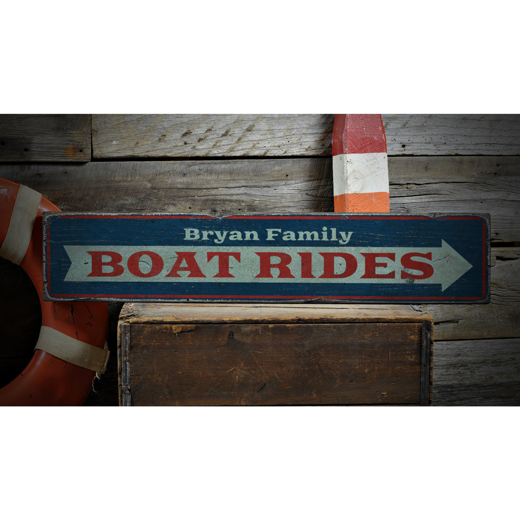 Boat Rides Arrow Rustic Wood Sign