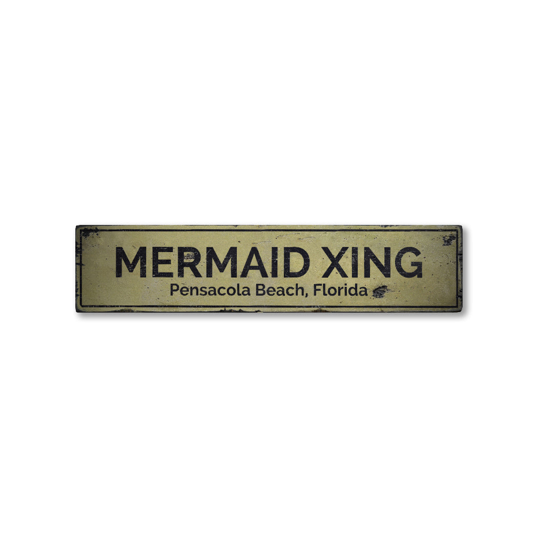 Mermaid Crossing Rustic Wood Sign