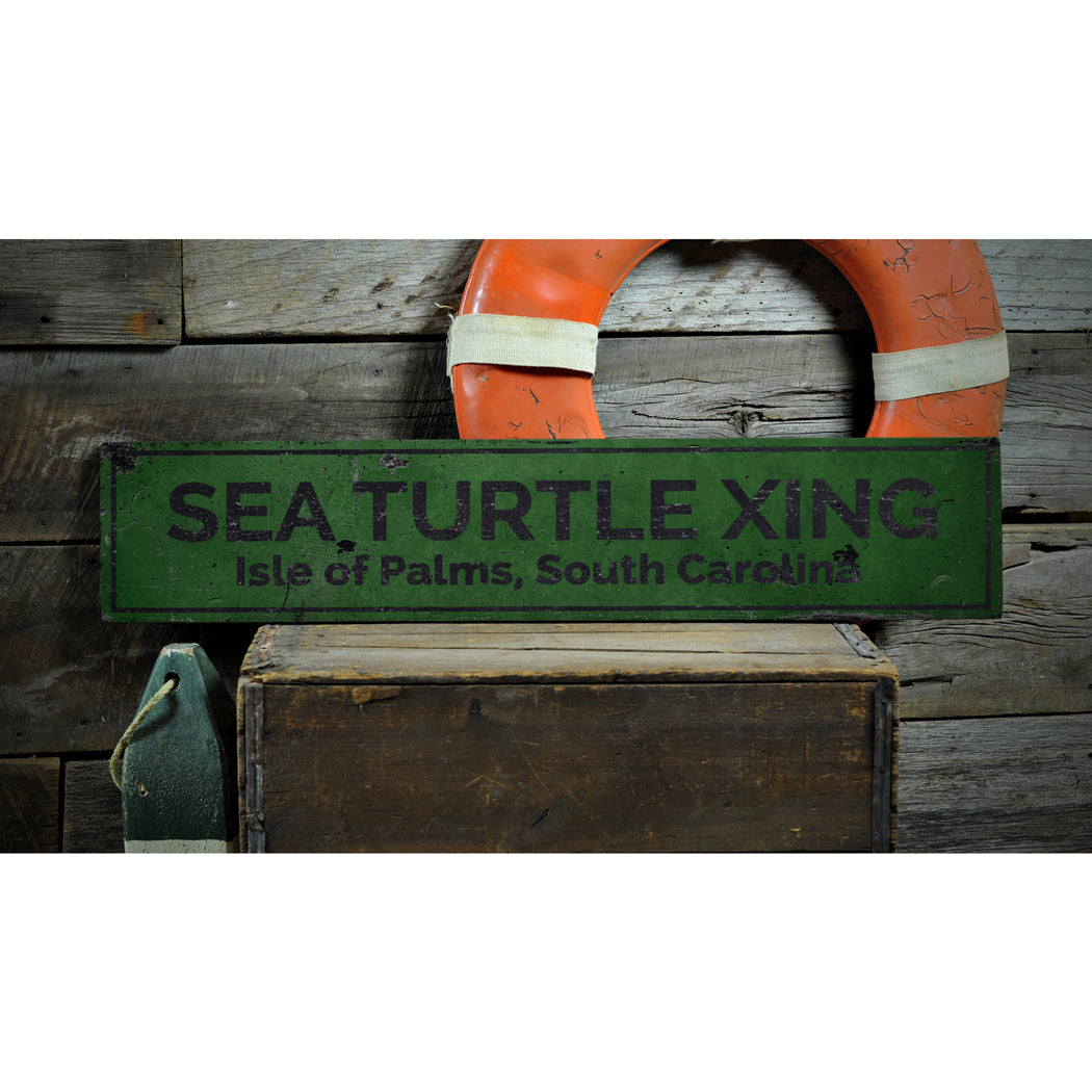 Sea Turtle Crossing Rustic Wood Sign