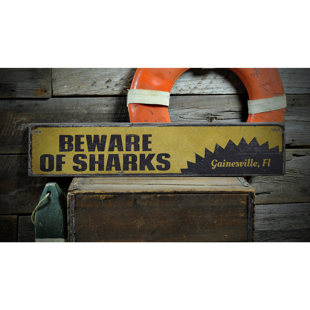 Beware of Sharks Rustic Wood Sign