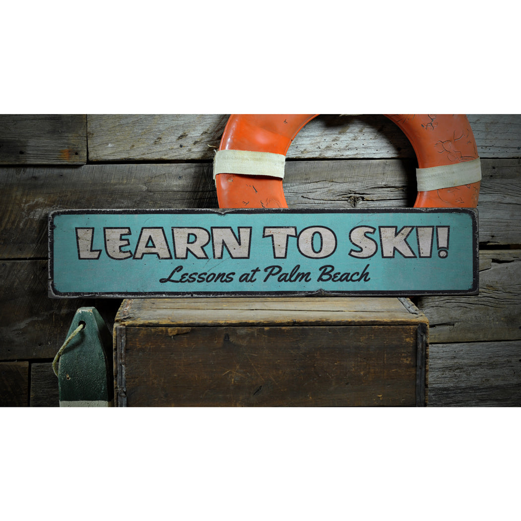 Learn To Ski Rustic Wood Sign