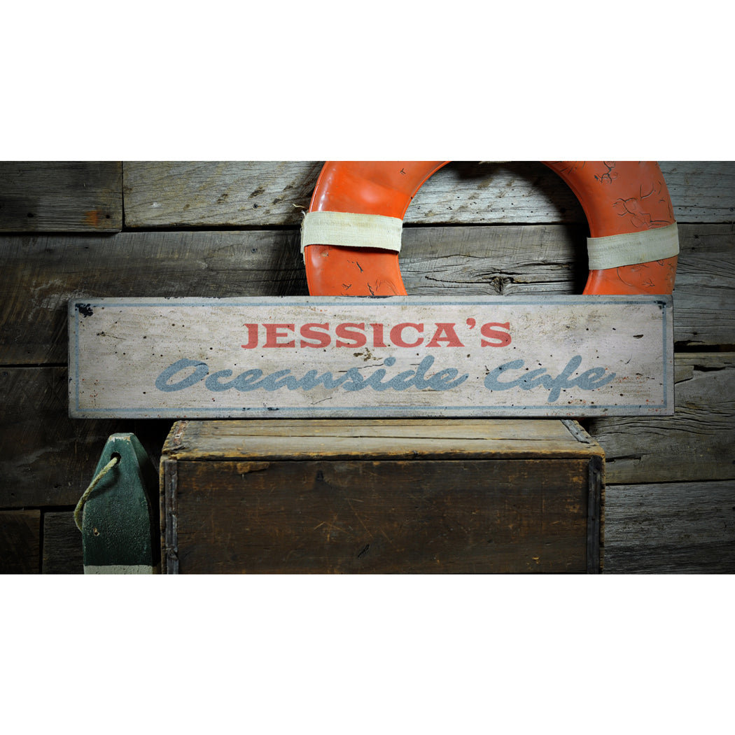 Oceanside Cafe Rustic Wood Sign