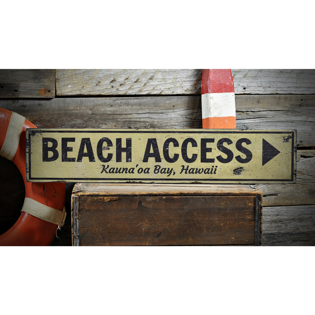 Beach Access Arrow Rustic Wood Sign