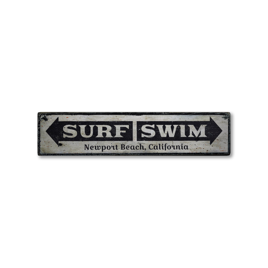 Surf Swim Arrow Rustic Wood Sign