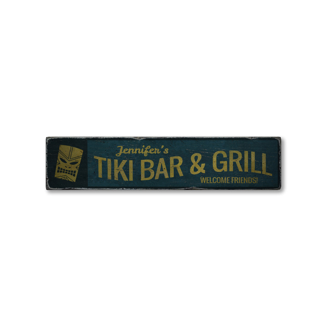 Welcome Tiki Bar and Grill Rustic Wood Sign