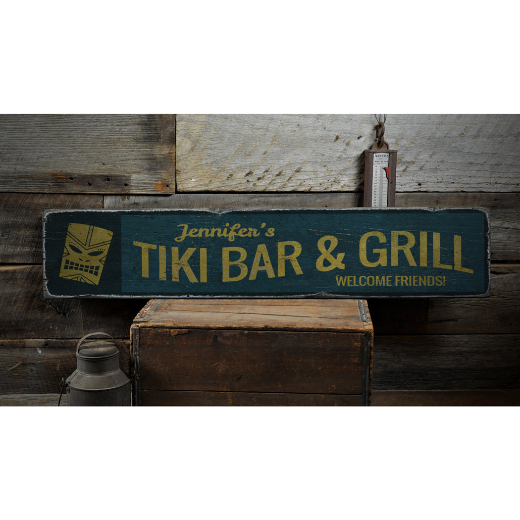 Welcome Tiki Bar and Grill Rustic Wood Sign