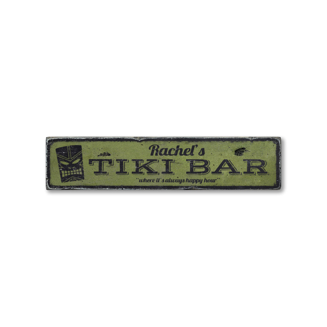 Happy Hour Tiki Bar Rustic Wood Sign